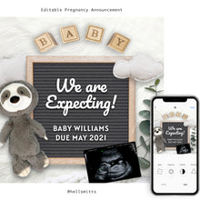 Load image into Gallery viewer, Editable pregnancy announcement, Template DIY baby announce or Gender reveal for social media.
