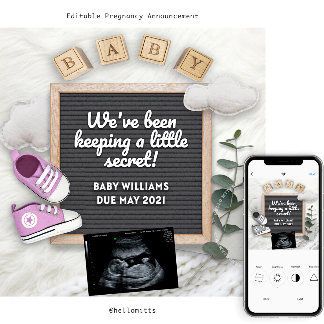 It's a Boy or Girl, Editable pregnancy announcement, Template DIY baby announce or Gender reveal for social media.