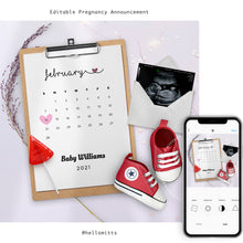 Load image into Gallery viewer, Due Date Calendar (any month), Editable pregnancy announcement, Template DIY February Baby announce or Gender reveal for social media.
