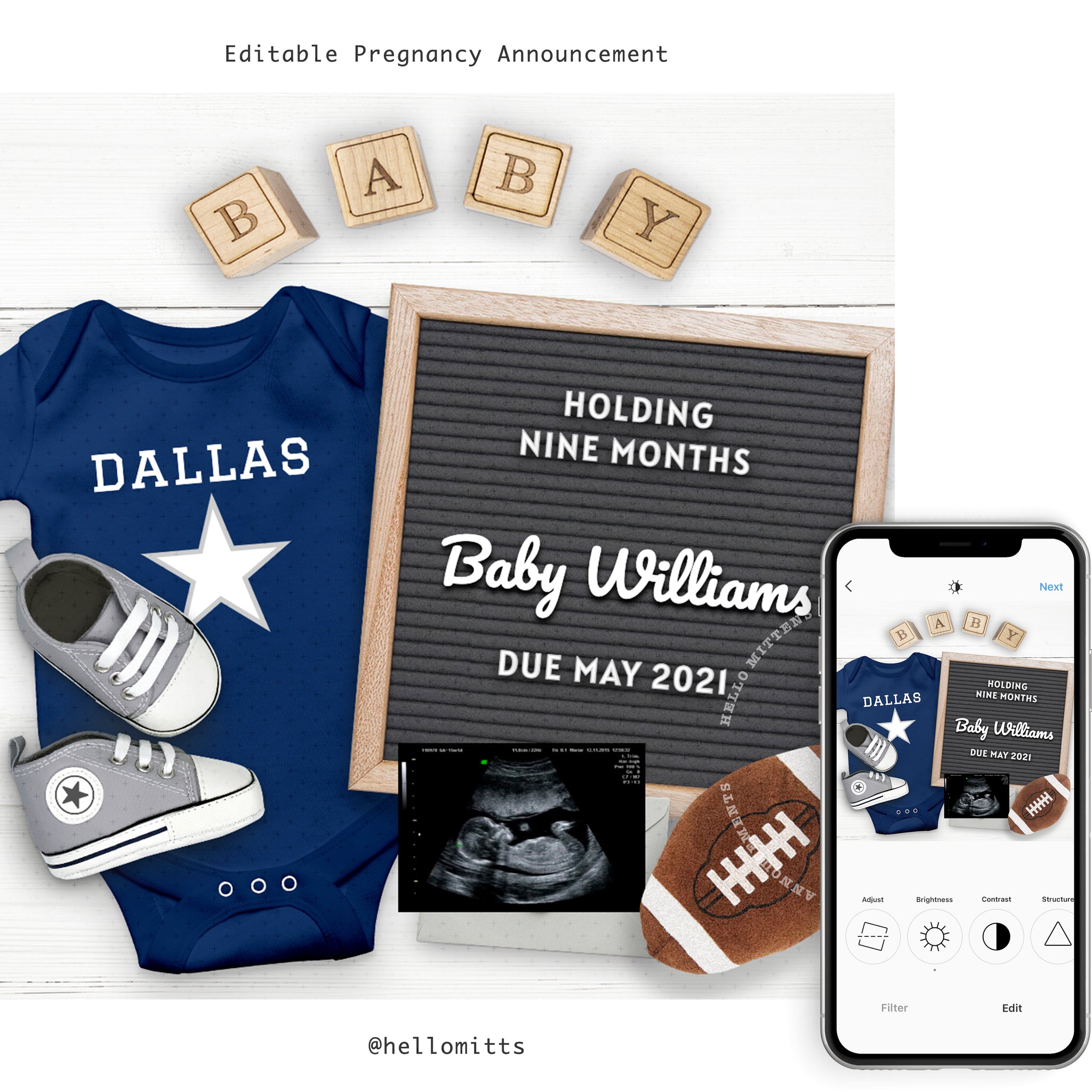 Editable pregnancy Announcement, Social Media Winter Baby Announce  Templates or Gender Reveal – HelloMittens