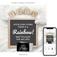 Load image into Gallery viewer, Rainbow baby, Editable pregnancy announcement, Template DIY baby announce or Gender reveal for social media.
