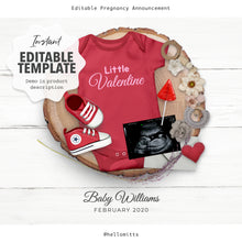Load image into Gallery viewer, Valentine Baby, Editable pregnancy announcement, Template DIY baby announce or Gender reveal for social media.
