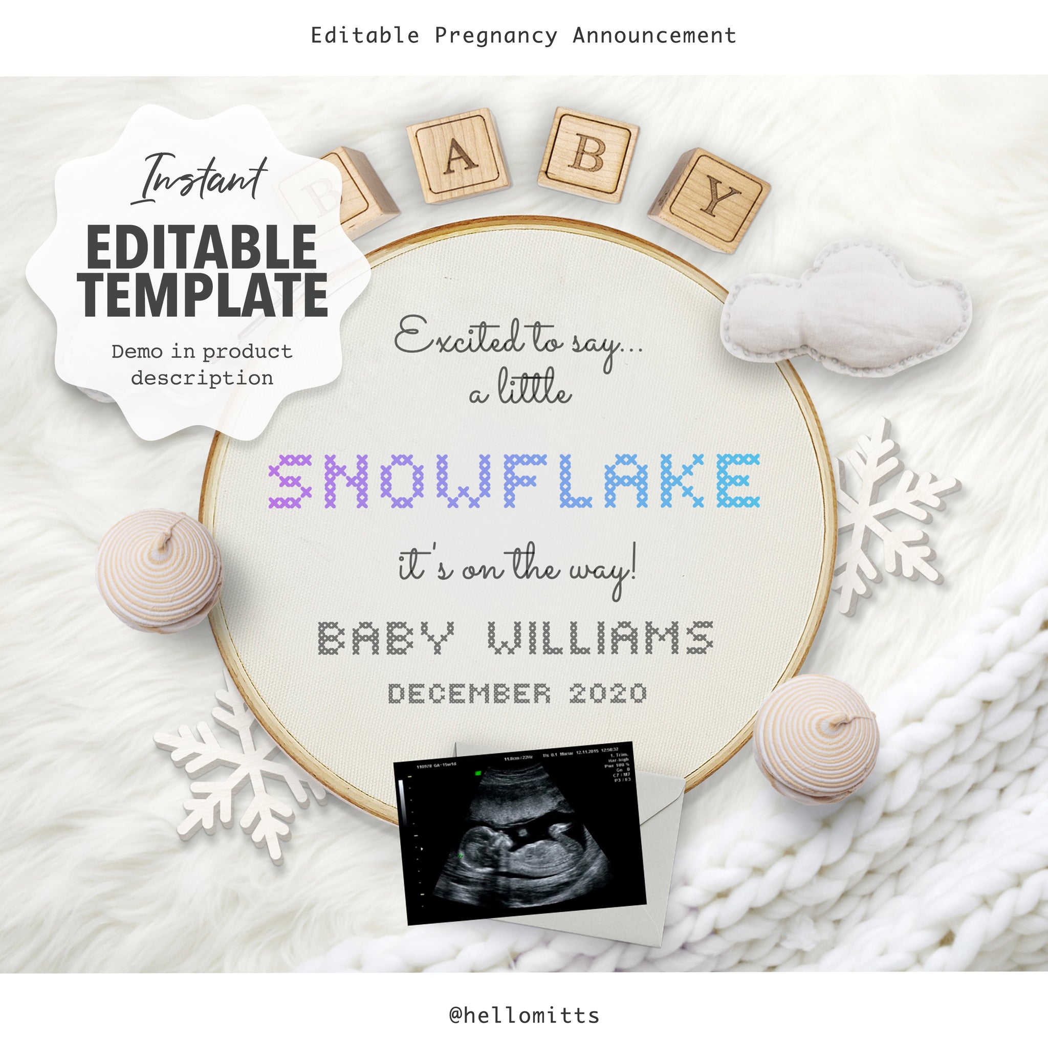 Pregnancy Announcement, Digital Baby Reveal, Editable DIY Template
