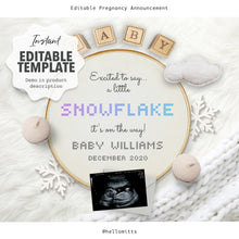 Load image into Gallery viewer, Winter baby, Editable pregnancy announcement, Template DIY December Christmas Baby announce or Gender reveal for social media.
