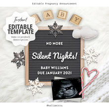 Load image into Gallery viewer, Winter Editable pregnancy announcement, Template DIY Christmas baby announce or Gender reveal for social media.
