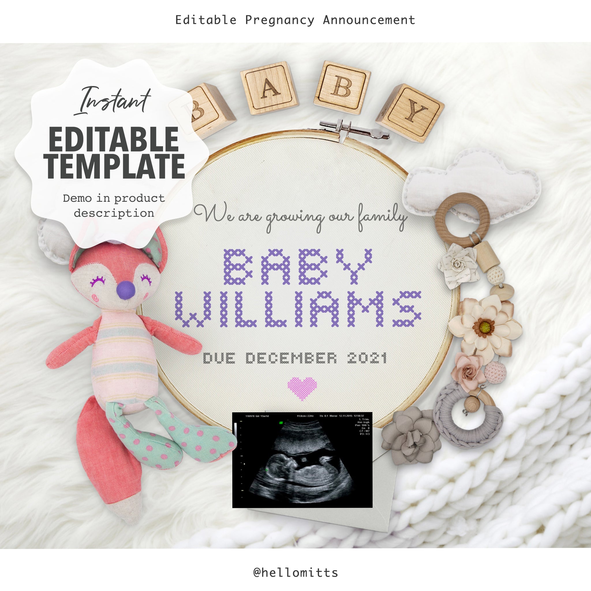 Editable pregnancy Announcement, Social Media Winter Baby Announce  Templates or Gender Reveal – HelloMittens