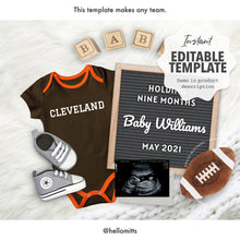 Load image into Gallery viewer, Digital baby announcement / Pregnancy announcement / Editable template / Cleveland football / DIY to share on social media / Makes ANY TEAM
