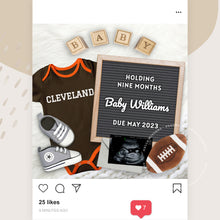 Load image into Gallery viewer, Digital baby announcement / Pregnancy announcement / Editable template / Cleveland football / DIY to share on social media / Makes ANY TEAM
