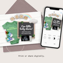 Load image into Gallery viewer, St Patricks Editable pregnancy announcement, Template DIY March baby announce or Gender reveal for social media.

