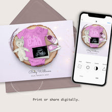 Load image into Gallery viewer, It&#39;s a Girl, Gender Reveal Editable pregnancy announcement, Template DIY baby announce for social media.
