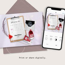 Load image into Gallery viewer, Due Date Calendar (any month), Editable pregnancy announcement, Template DIY February Baby announce or Gender reveal for social media.
