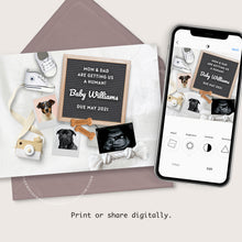 Load image into Gallery viewer, Dog Mom to Baby Mom, Editable pregnancy announcement, Pet lover template DIY baby announce or Gender reveal for social media.
